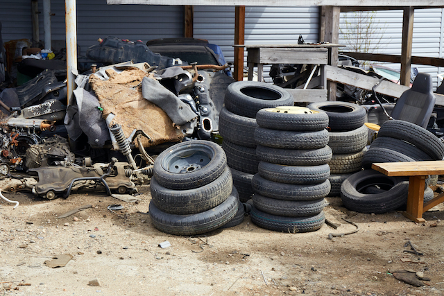 Garage waste management, old car tyres and other garage junk