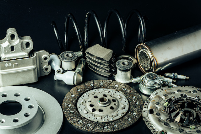 Essential garage tools, spare car parts for repairs and replacements